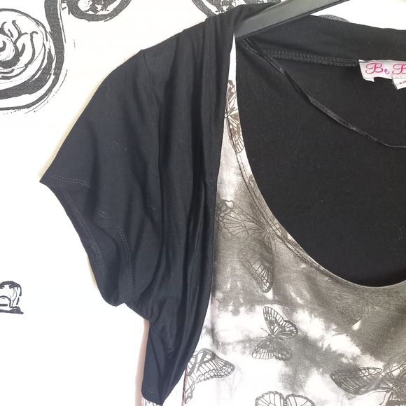 Size 12 Be Beau Butterfly Print Top w Light Bolero Over - Picture 2 of 5